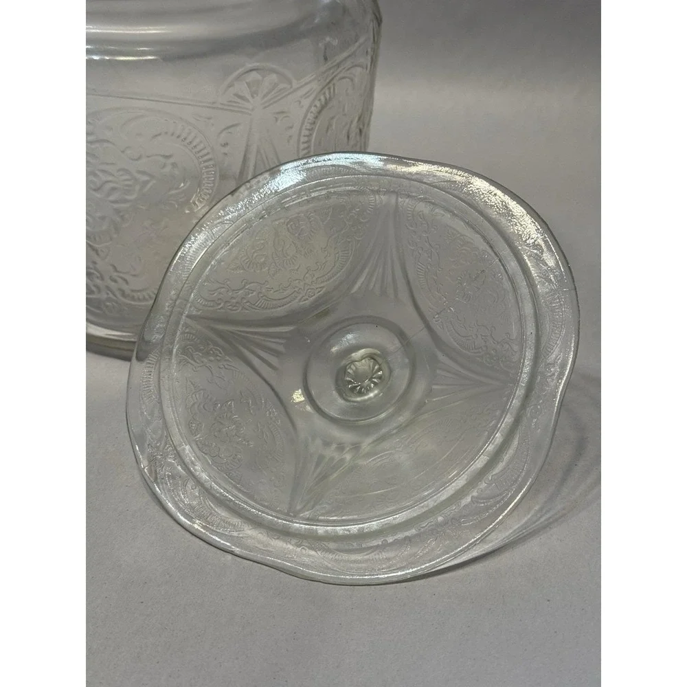 Hazel Atlas Royal Lace Clear Depression Glass Cookie Biscuit Jar w/Lid 1930s VTG